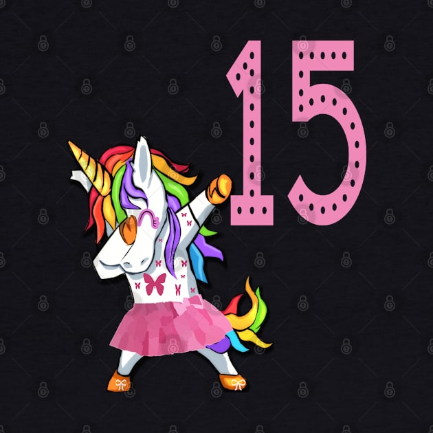 15th Birthday Dabbing Unicorn Birthday Girl for 15 years old Girl Young Woman Lady by familycuteycom